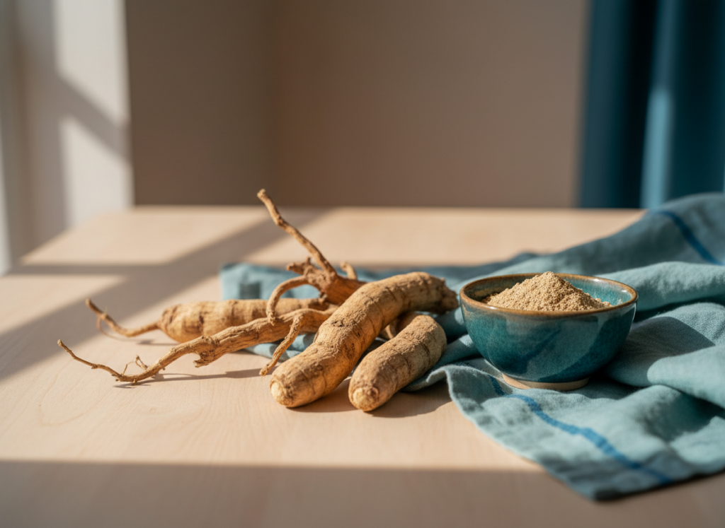 Raíz y polvo de ashwagandha, suplemento estudiado en la menopausia